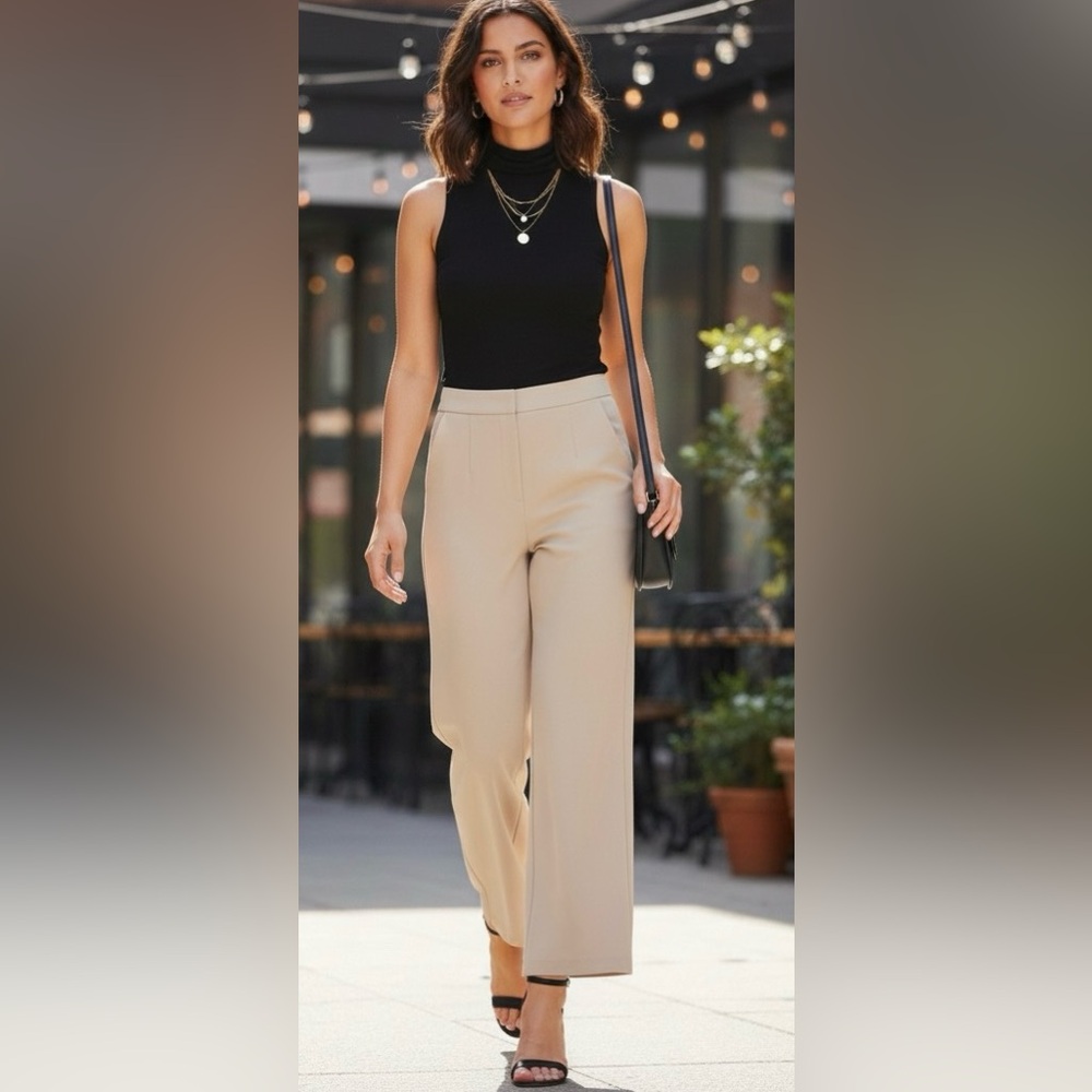 NWOT H&M Tan High Waist Wide Leg Pull-On Trousers Pants, Size Small